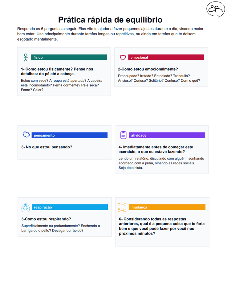 Resposta de equilíbrio rápido, com perguntas para ajudar a fazer ajustes durante o dia.